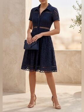Ever New Melbourne Navy Lace Cutout Button Front Dress Size 0